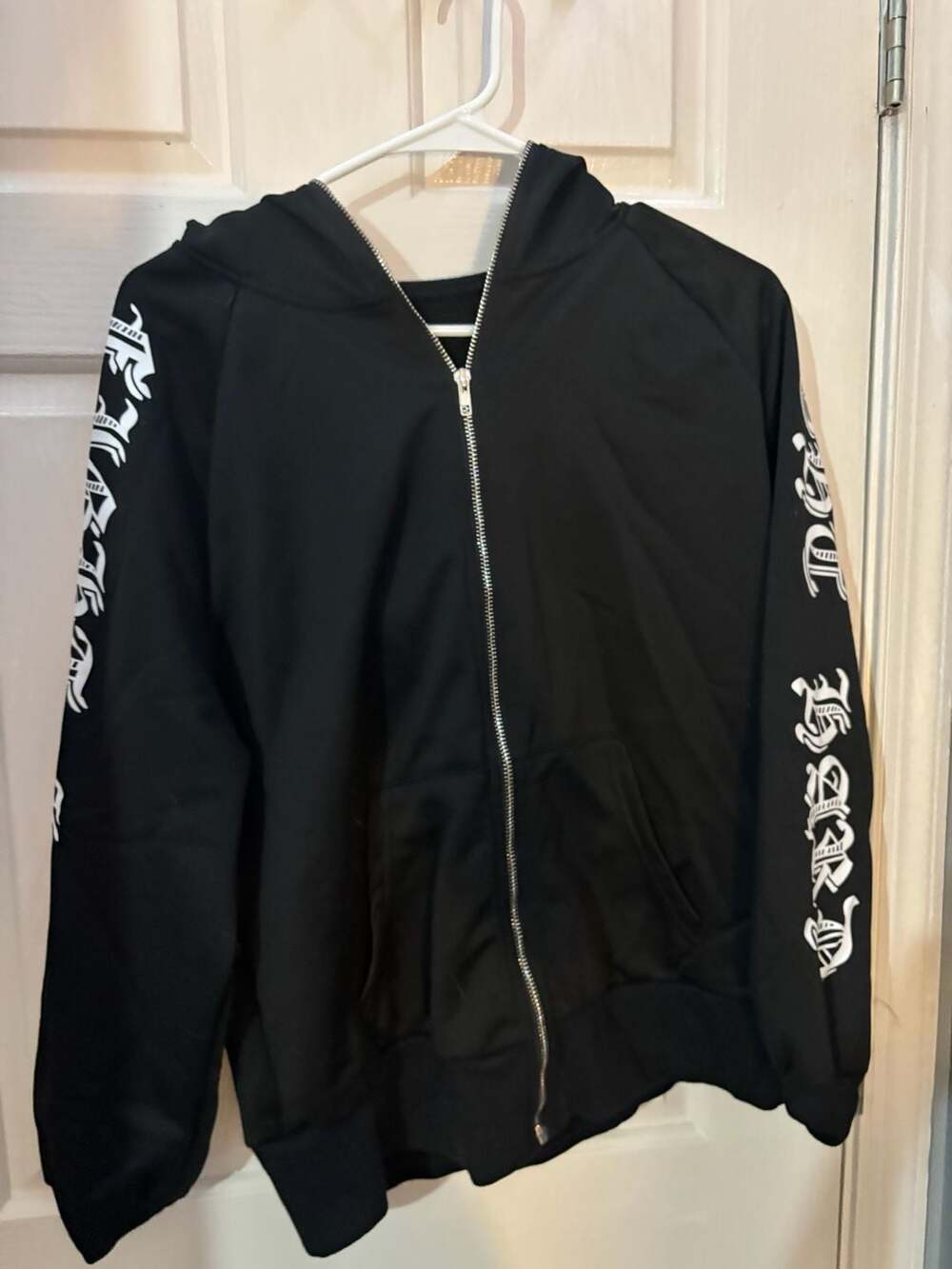 SHEIN ICON Women Black Letter Graphic Zip Up Raglan Sleeve Hoodie M